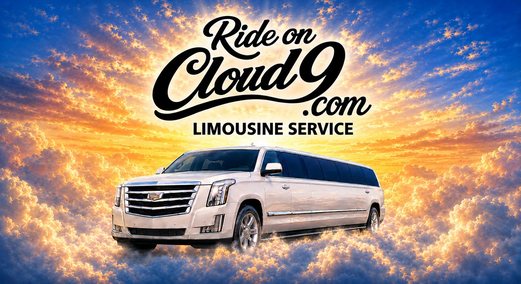 Ride on Cloud 9 Limousine Service - the white Cadillac Escalade stretch limousine above the clouds